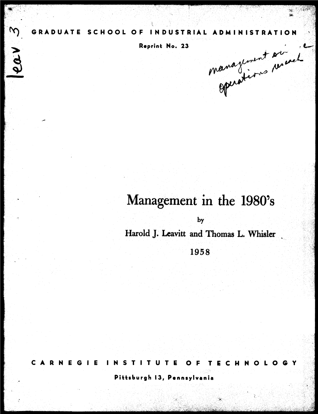 Management in the 1980'S by Harold J