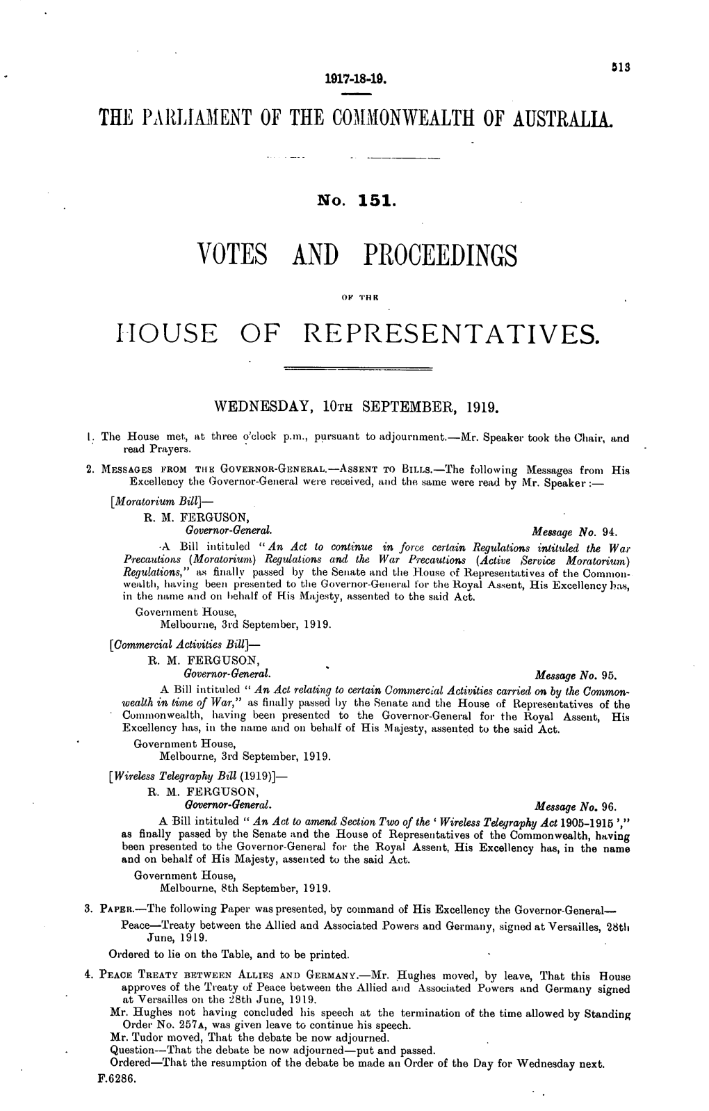 Votes and Proceedings House of Representatives