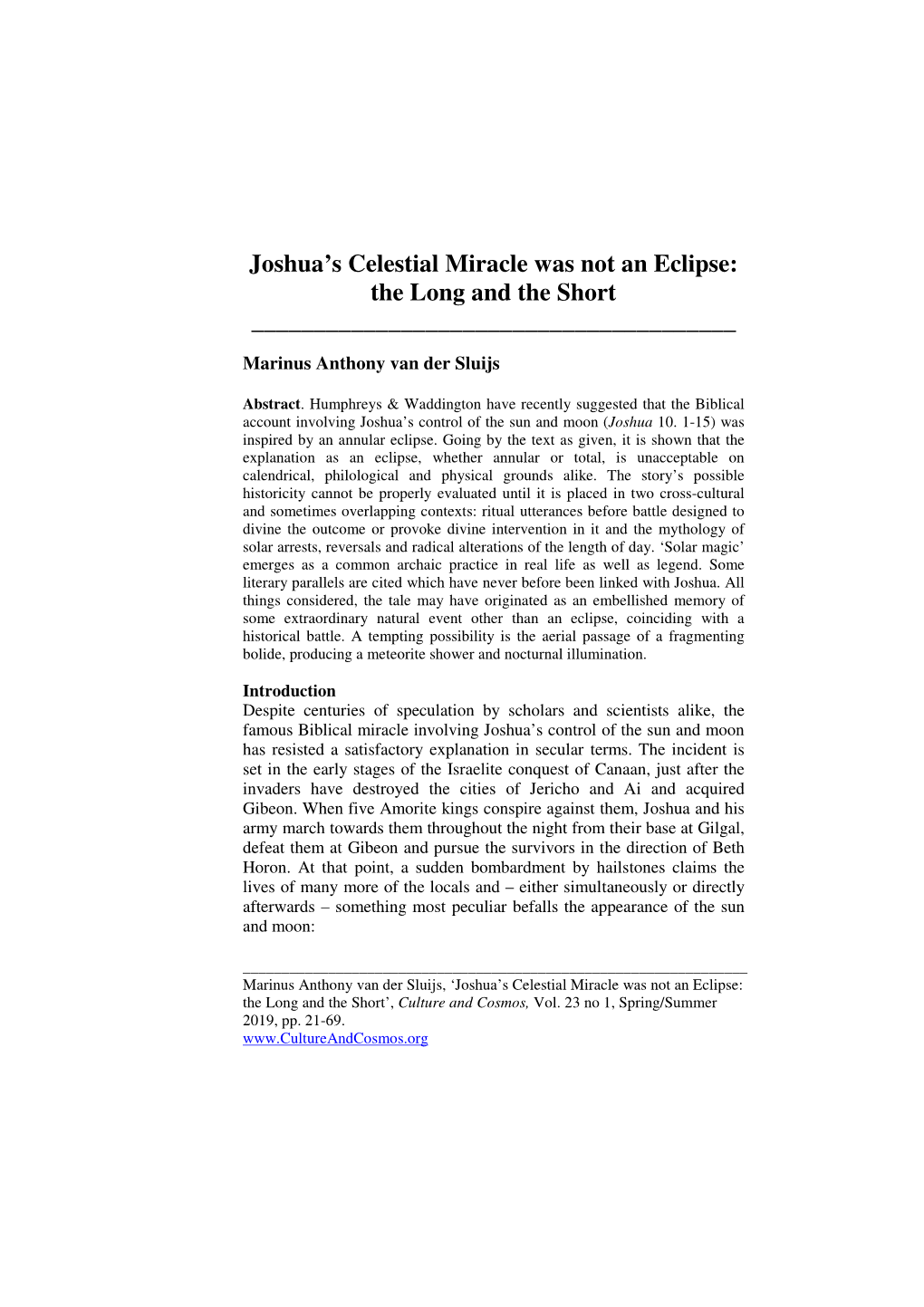 Joshua's Celestial Miracle Was Not an Eclipse