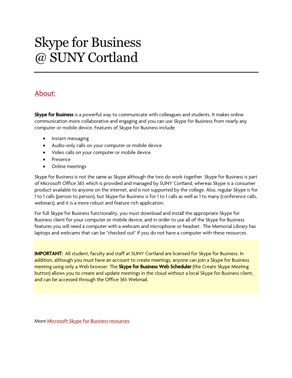 Skype for Business @ SUNY Cortland