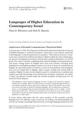 Languages of Higher Education in Contemporary Israel Nina G