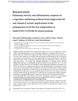 Pulmonary Toxicity and Inflammatory Response of E-Cigarettes Containing