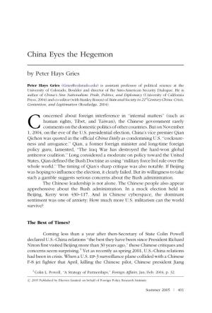 China Eyes the Hegemon by Peter Hays Gries