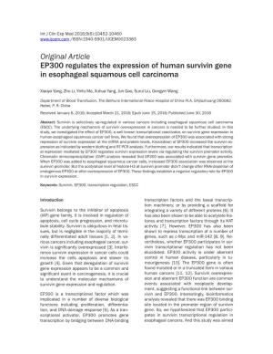 Original Article EP300 Regulates the Expression of Human Survivin Gene in Esophageal Squamous Cell Carcinoma