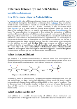 Difference Between Syn and Anti Addition Key Difference