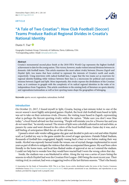 How Club Football (Soccer) Teams Produce Radical Regional Divides in Croatia’S National Identity