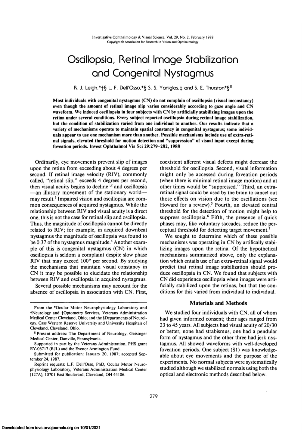 Oscillopsia, Retinal Image Stabilization and Congenital Nystagmus