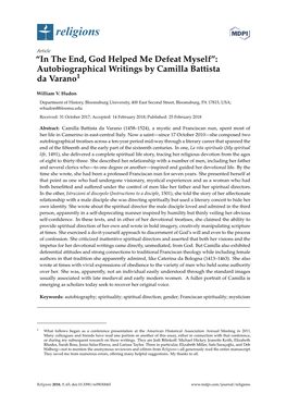 Autobiographical Writings by Camilla Battista Da Varano1