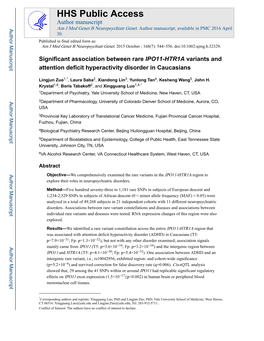 Significant Association Between Rare IPO11-HTR1A Variants and Attention Deficit Hyperactivity Disorder in Caucasians