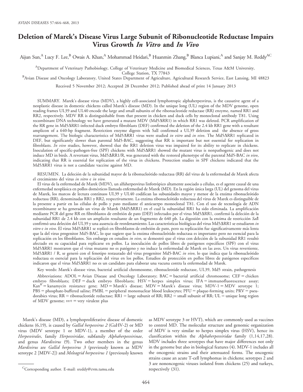 Deletion of Marek's Disease Virus Large Subunit of Ribonucleotide