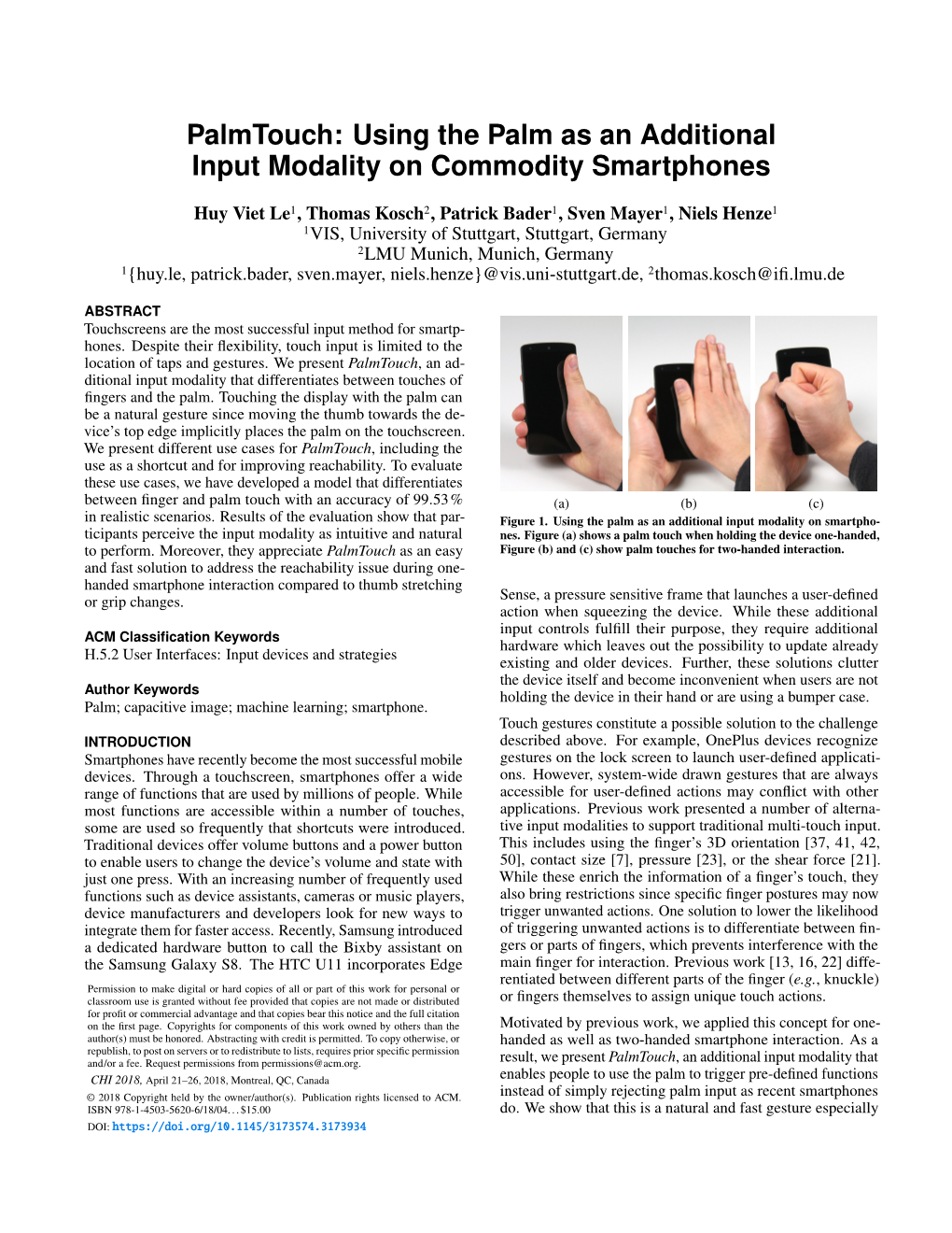 Palmtouch: Using the Palm As an Additional Input Modality on Commodity Smartphones