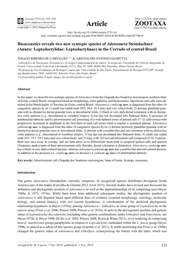 Bioacoustics Reveals Two New Syntopic Species of Adenomera Steindachner (Anura: Leptodactylidae: Leptodactylinae) in the Cerrado of Central Brazil