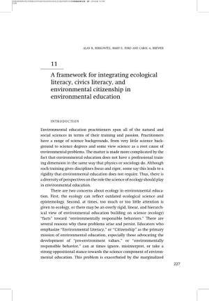 11 a Framework for Integrating Ecological Literacy, Civics Literacy, and Environmental Citizenship in Environmental Education