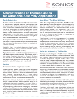 Characteristics of Thermoplastics for Ultrasonic Assembly Applications