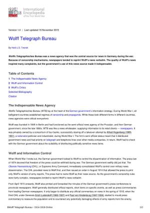 Wolff Telegraph Bureau | International Encyclopedia of the First World War