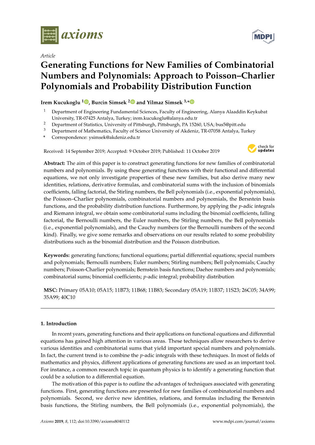 Generating Functions for New Families of Combinatorial Numbers and Polynomials: Approach to Poisson–Charlier Polynomials and Probability Distribution Function