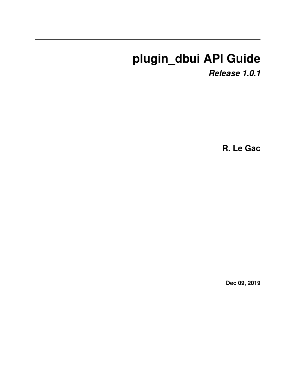 Plugin Dbui API Guide Release 1.0.1