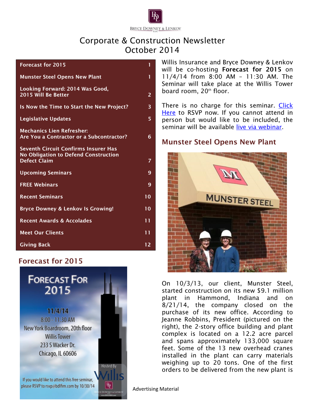 Corporate & Construction Newsletter October 2014