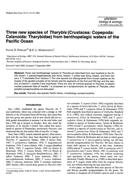 Three New Species of Tharybis (Crustacea: Copepoda: Calanoida: Tharybidae) from Benthopelagic Waters of the Pacific Ocean