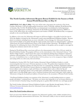The North Carolina Arboretum Reopens Bonsai Exhibit for the Season at Sixth Annual World Bonsai Day on May 14