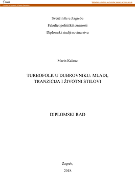 Turbofolk U Dubrovniku: Mladi, Tranzicija I Životni Stilovi