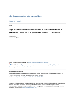 Rape at Rome: Feminist Interventions in the Criminalization of Sex-Related Violence in Positive International Criminal Law