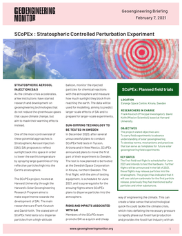 Scopex : Stratospheric Controlled Perturbation Experiment