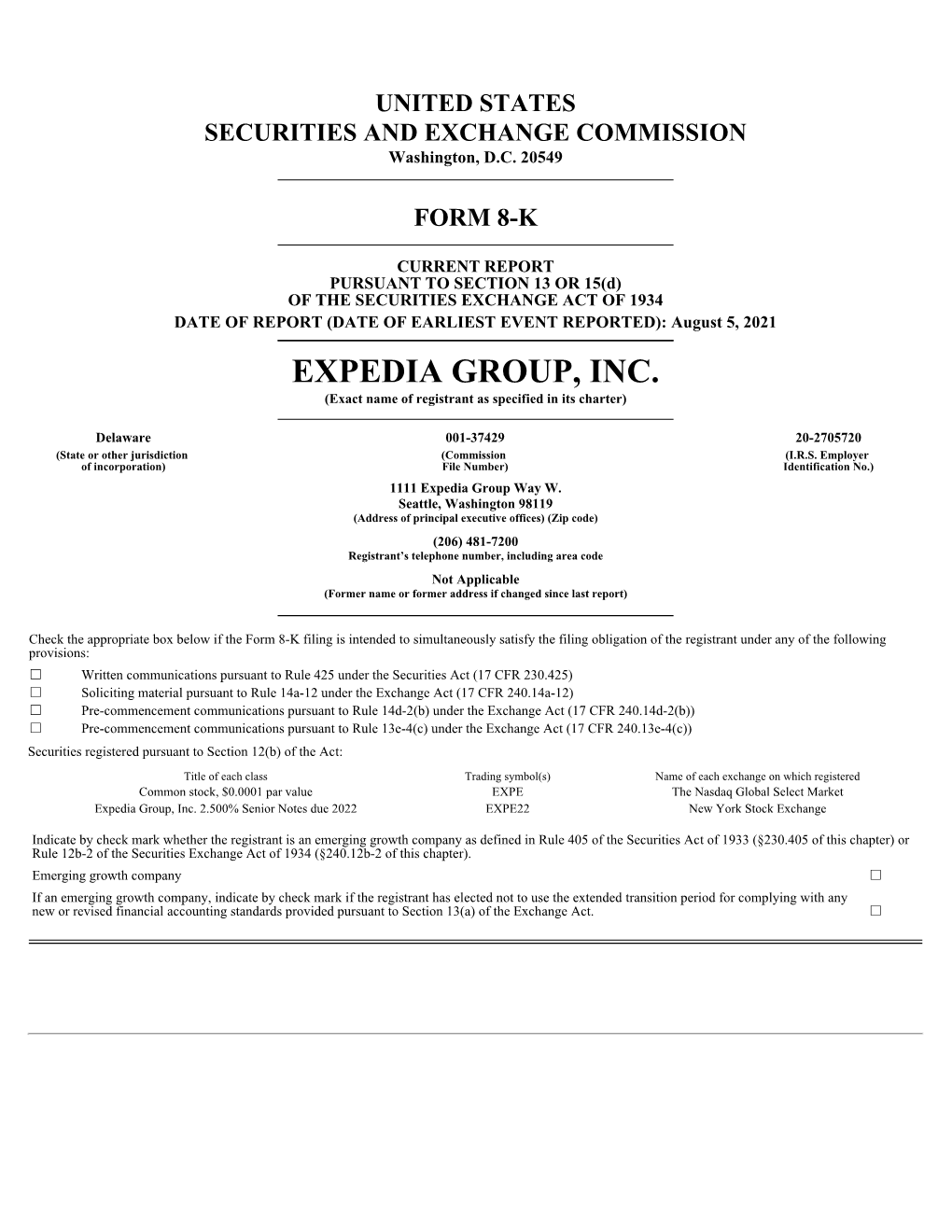 EXPEDIA GROUP, INC. (Exact Name of Registrant As Specified in Its Charter)