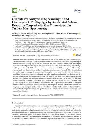 Quantitative Analysis of Spectinomycin and Lincomycin in Poultry Eggs by Accelerated Solvent Extraction Coupled with Gas Chromatography Tandem Mass Spectrometry