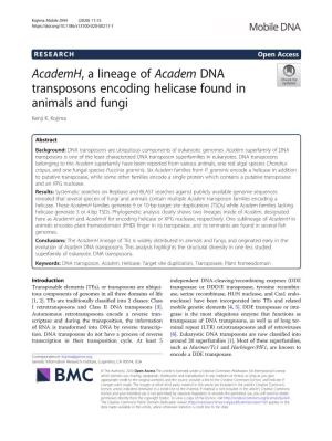 Academh, a Lineage of Academ DNA Transposons Encoding Helicase Found in Animals and Fungi Kenji K