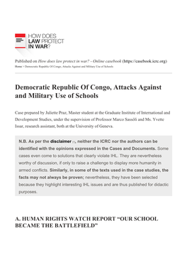 Democratic Republic of Congo, Attacks Against and Military Use of Schools