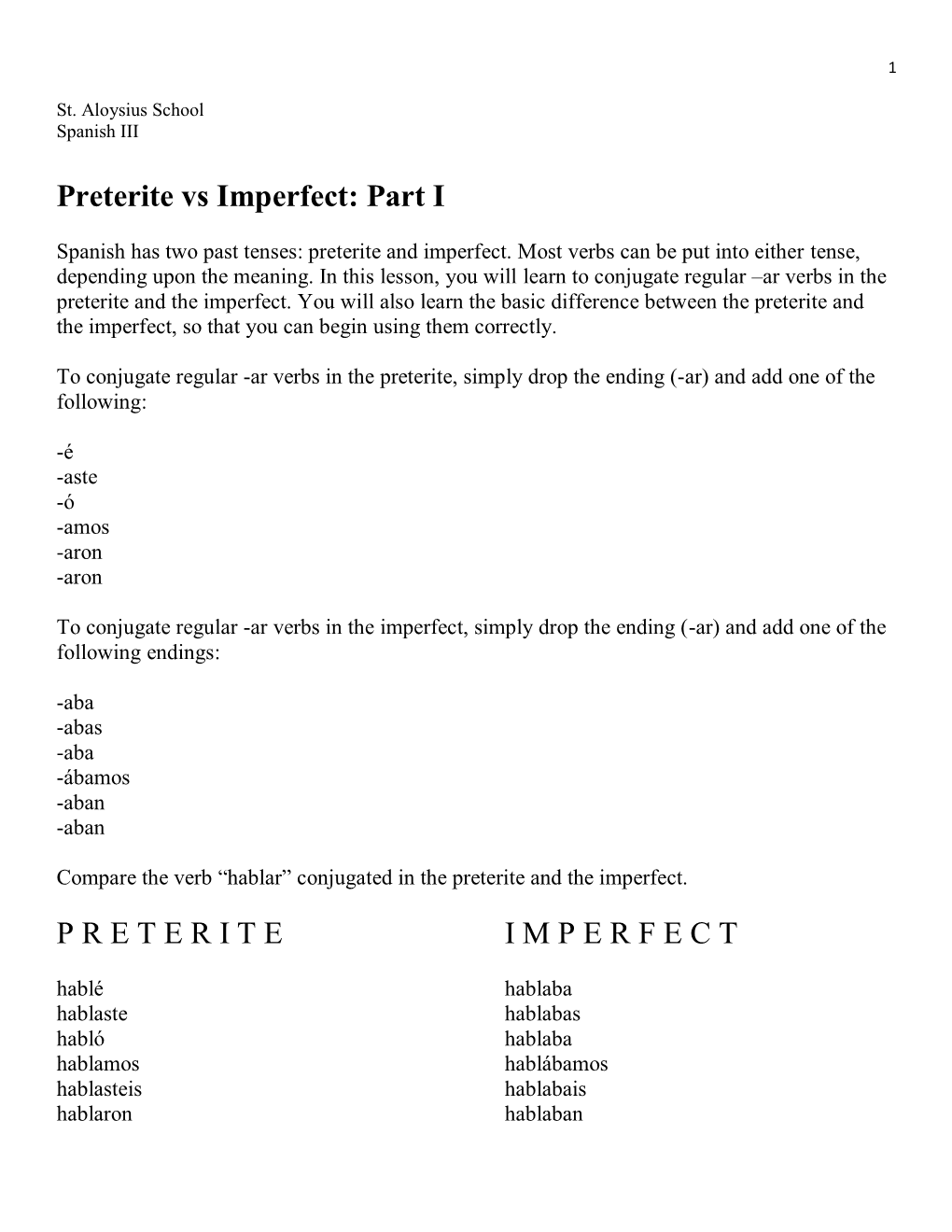 Preterite Vs Imperfect: Part I