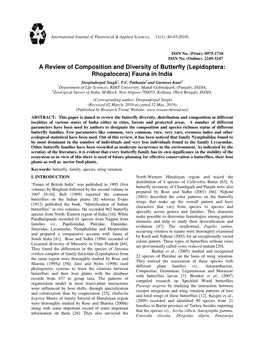 5 a Review of Composition and Diversity of Butterfly (Lepidoptera