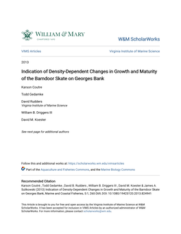 Indication of Density-Dependent Changes in Growth and Maturity of the Barndoor Skate on Georges Bank