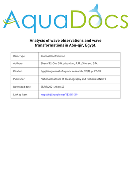 Analysis of Wave Observations and Wave Transformations in Abu-Qir, Egypt