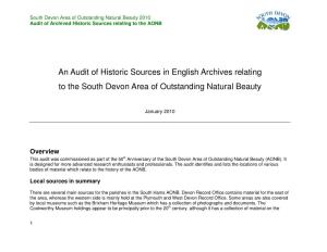 An Audit of Historic Sources in English Archives Relating to the South Devon Area of Outstanding Natural Beauty