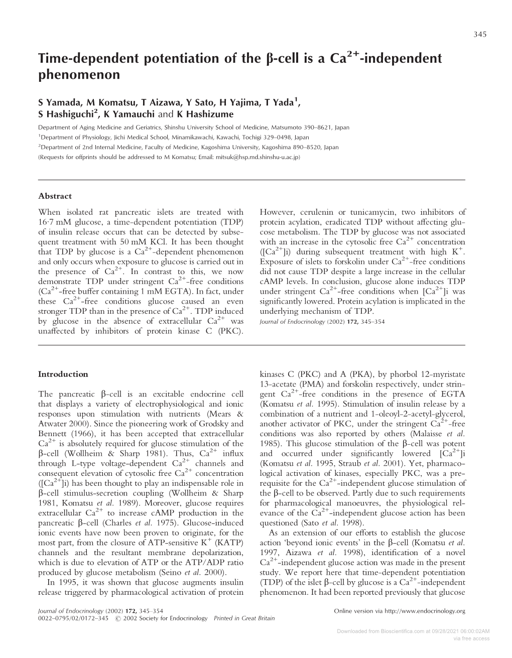 Downloaded from Bioscientifica.Com at 09/28/2021 06:00:02AM Via Free Access + 346 S YAMADA and Others · Glucose Primes -Cells in a Ca2 -Independent Manner