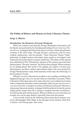 FALL 2015 11 the Politics of History and Memory in Early Chicana/O