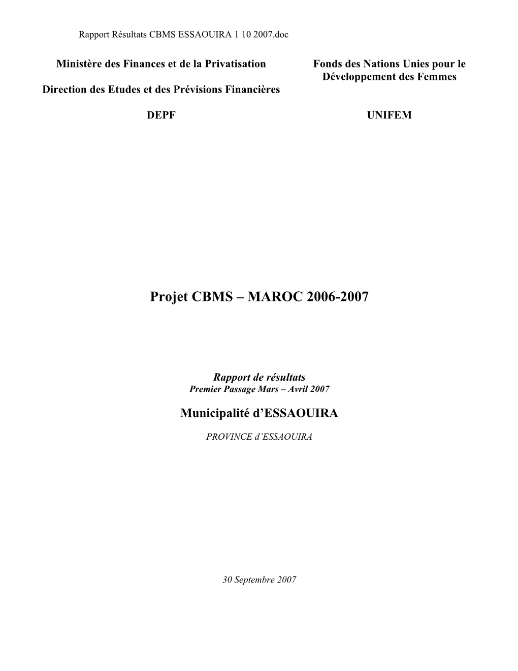 Projet CBMS – MAROC 2006-2007