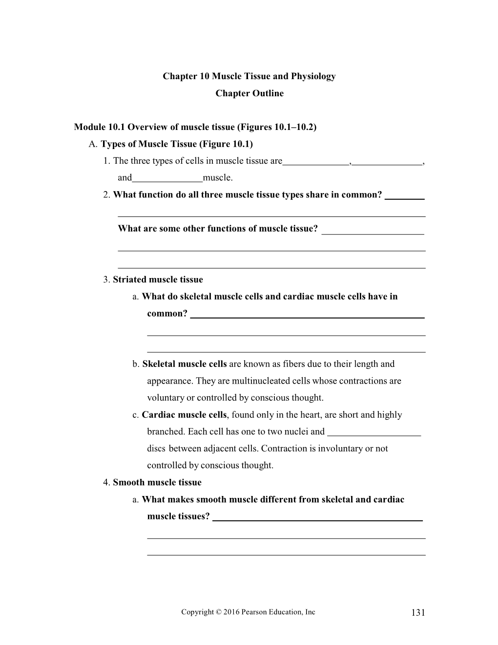 131 Chapter 10 Muscle Tissue and Physiology Chapter Outline Module