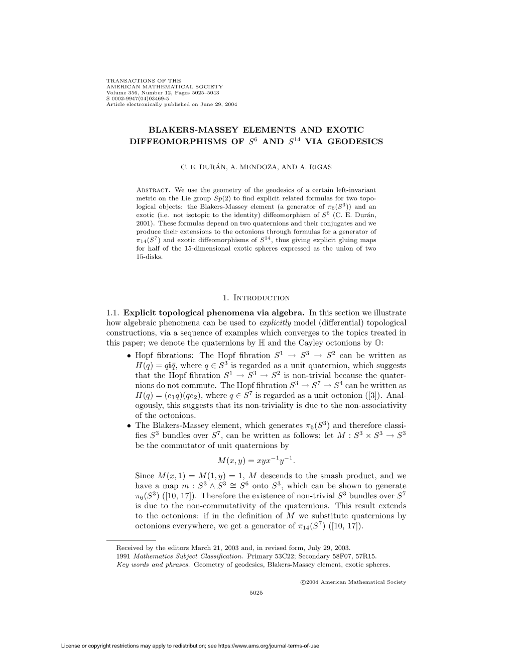 Blakers-Massey Elements and Exotic Diffeomorphisms of S6 and S14 Via Geodesics