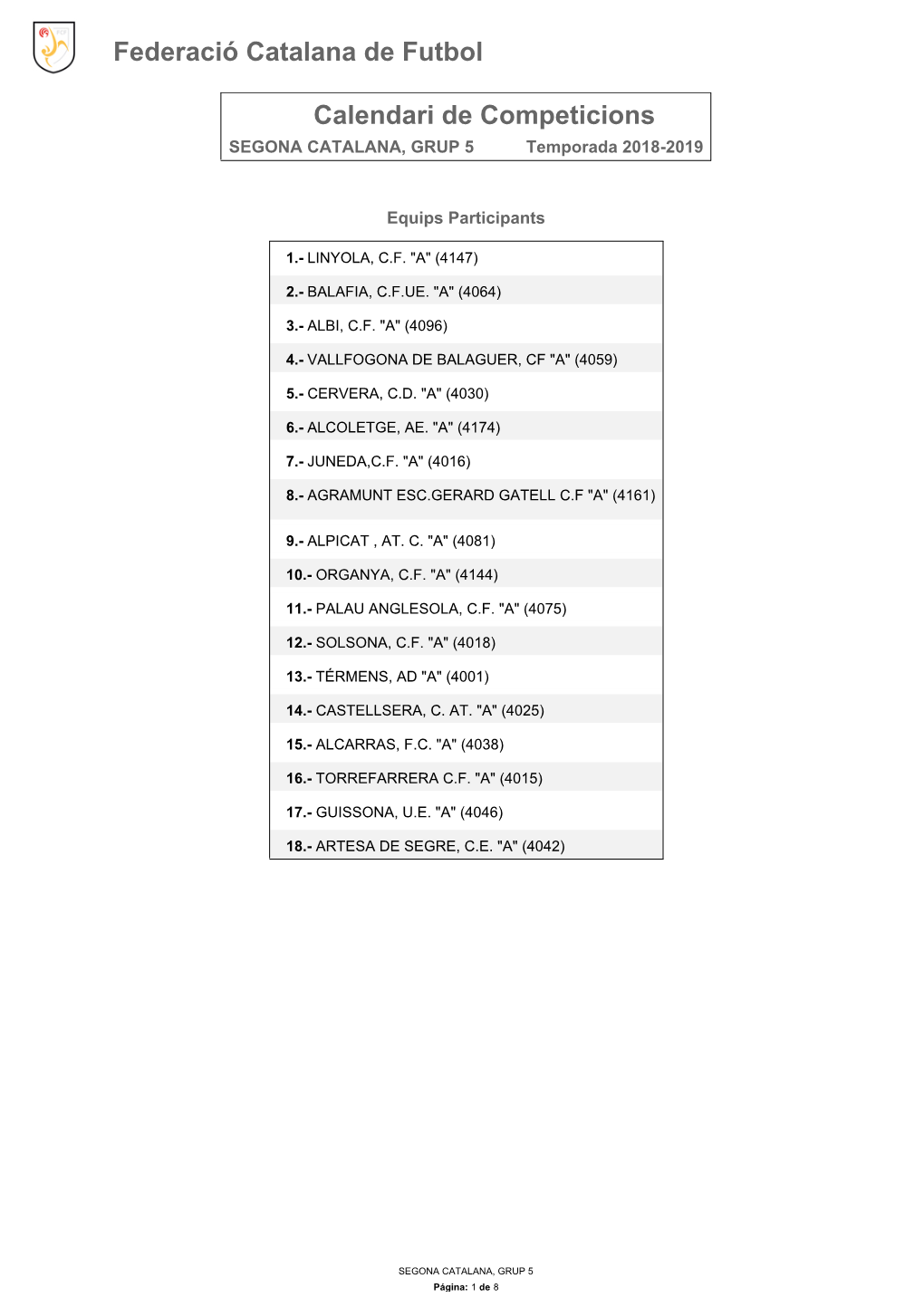 Calendari De Competició