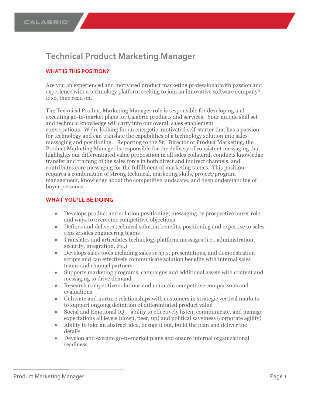 Technical Product Marketing Manager