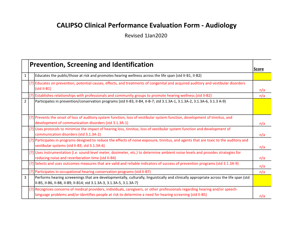 CALIPSO Clinical Performance Evaluation Form - Audiology Revised 1Jan2020