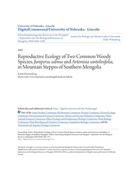 Reproductive Ecology of Two Common Woody Species, &lt;I