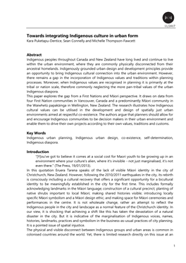 Towards Integrating Indigenous Culture in Urban Form Kara Puketapu-Dentice, Sean Connelly and Michelle Thompson-Fawcett