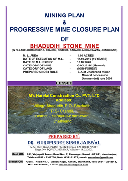 Mining Plan & Progressive Mine Closure Plan Of