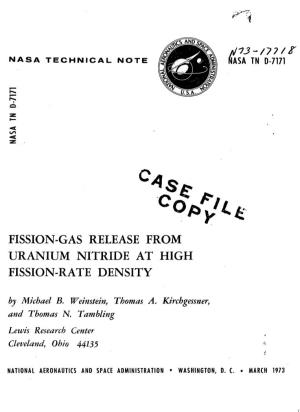 FISSION-GAS RELEASE from URANIUM NITRIDE at HIGH FISSION-RATE DENSITY by Michael B