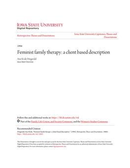 Feminist Family Therapy: a Client Based Description Ane Kvale Fitzgerald Iowa State University
