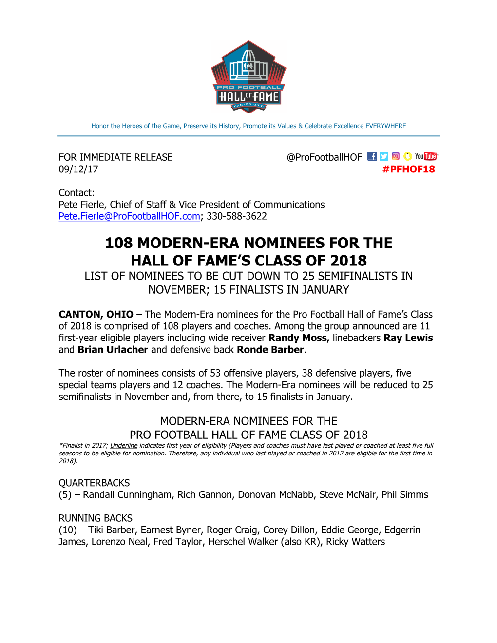 108 Modern-Era Nominees for the Hall of Fame's Class Of